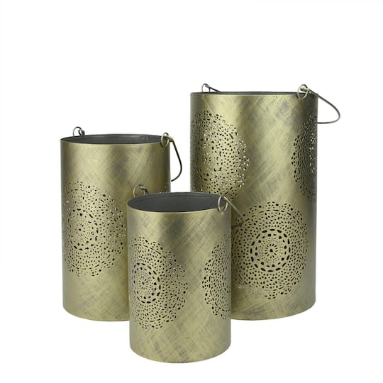 Decorative Floral Cut-Out Pillar Candle Lantern Set By Northlight in Gray | Michaels®